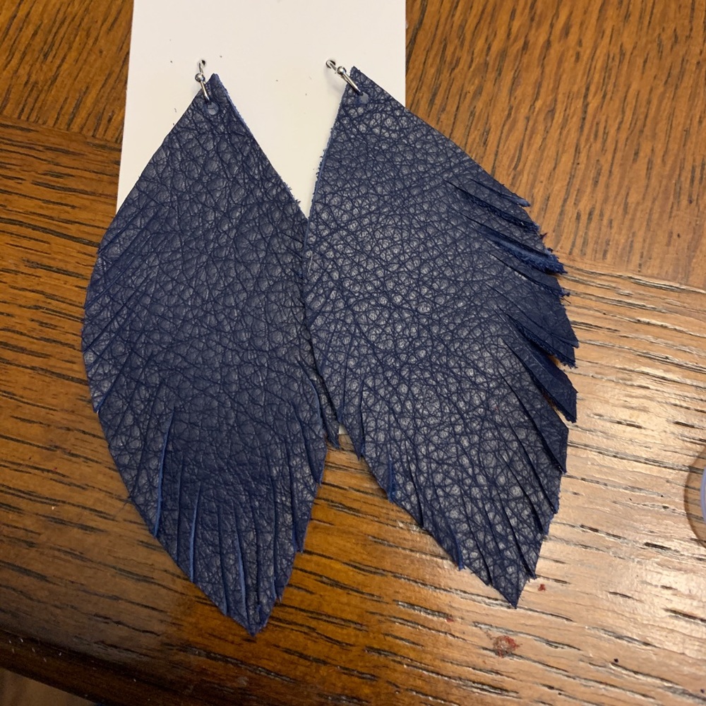 Navy blue feather earrings! Handmade